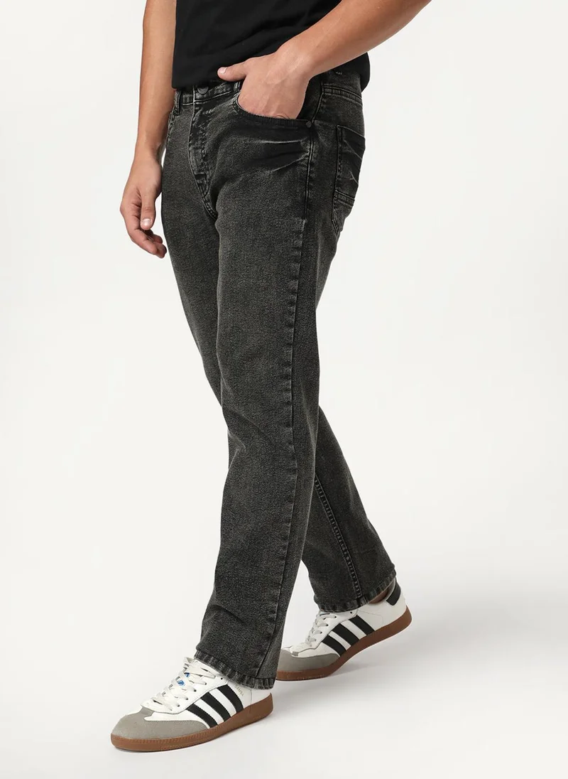 Urbano Fashion Urbano Fashion Men's Black Regular Fit Heavy Washed Denim Jeans Stretchable